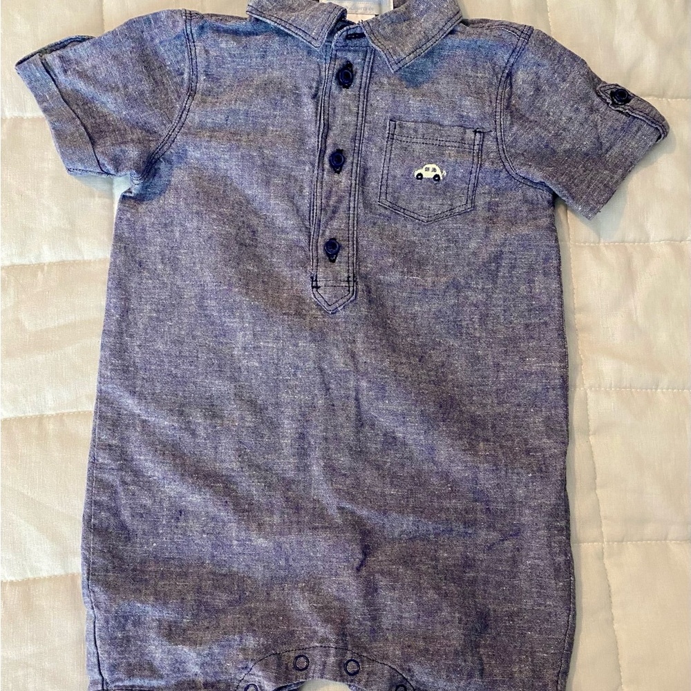 Janie and Jack Blue Button Down Shorts Onesie